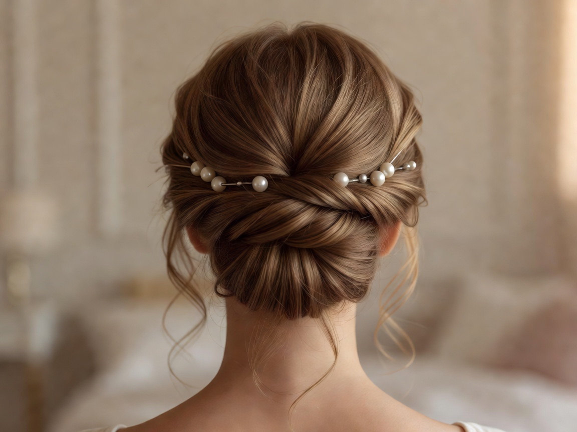 Back view of styled occasion hair with soft pins and natural volume