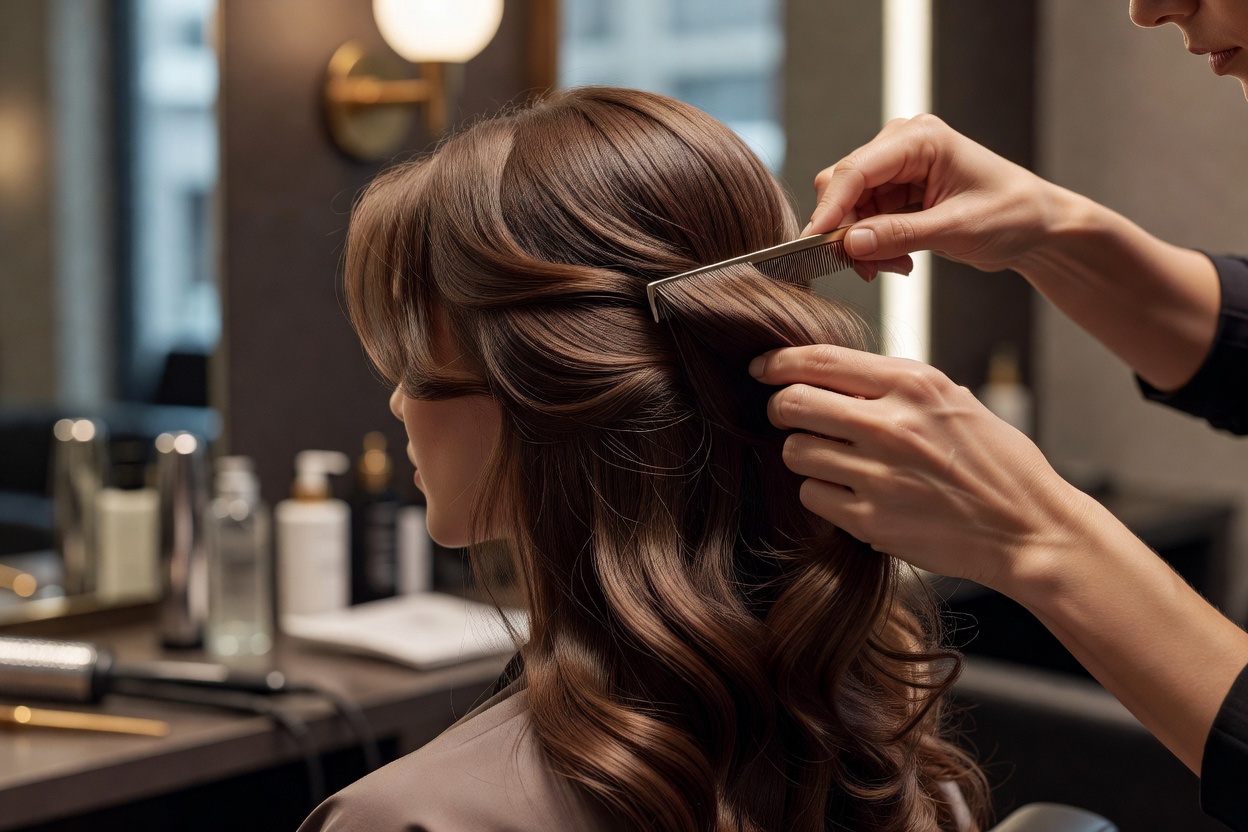 Stylist performing delicate finishing and styling on hair